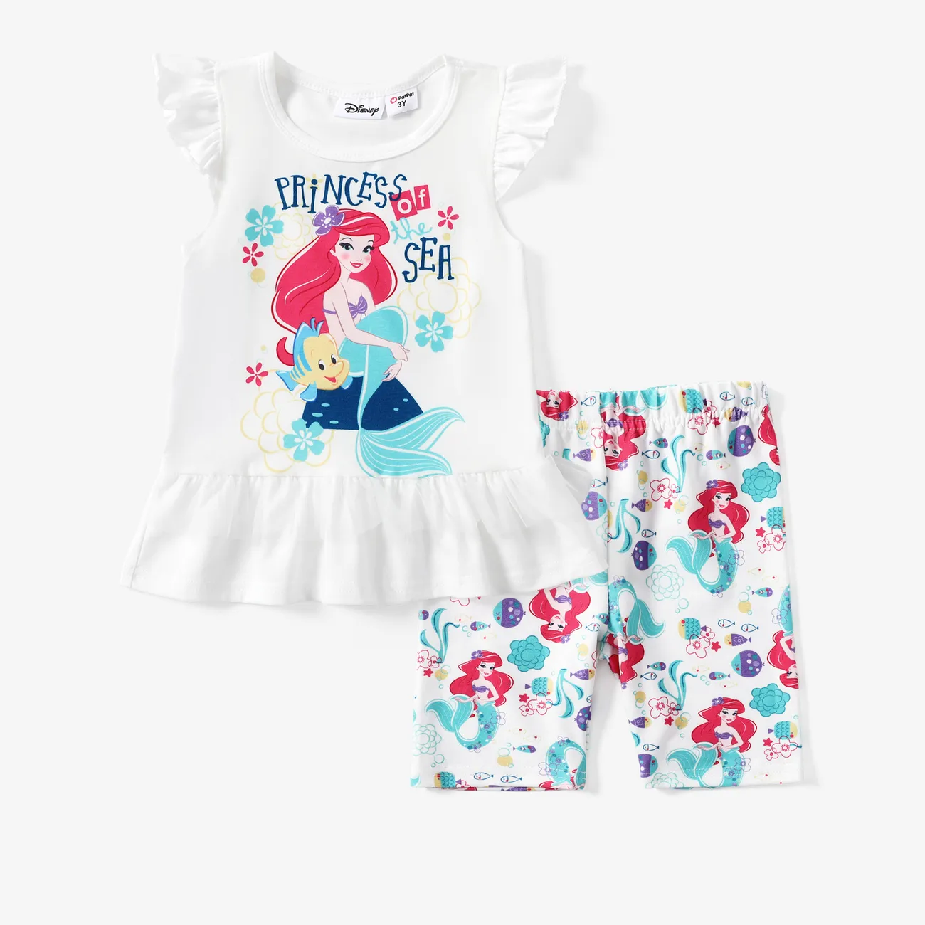 Disney Princess 2 pièces Enfant en bas âge Fille Bord à volants Enfantin ensembles de t-shirts Blanc big image 1