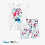 Disney Princess 2pcs Toddler Girls Naia™ Character Print Ruffled Top with Stripped Leggings Set White