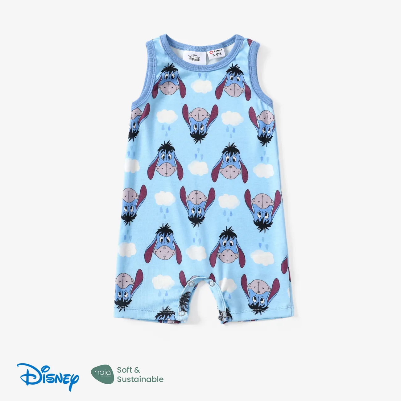 Disney Winnie the Pooh Baby Boys/Girls 1pc Naia™ Character All-over Print Short-sleeve Romper Blue big image 1