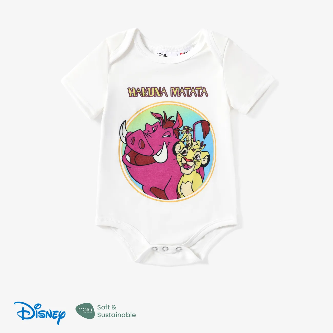 Disney Lion King Baby Boys Simba 2pcs Naia™ Character Print Short-sleeve Romper with Short Set White big image 1