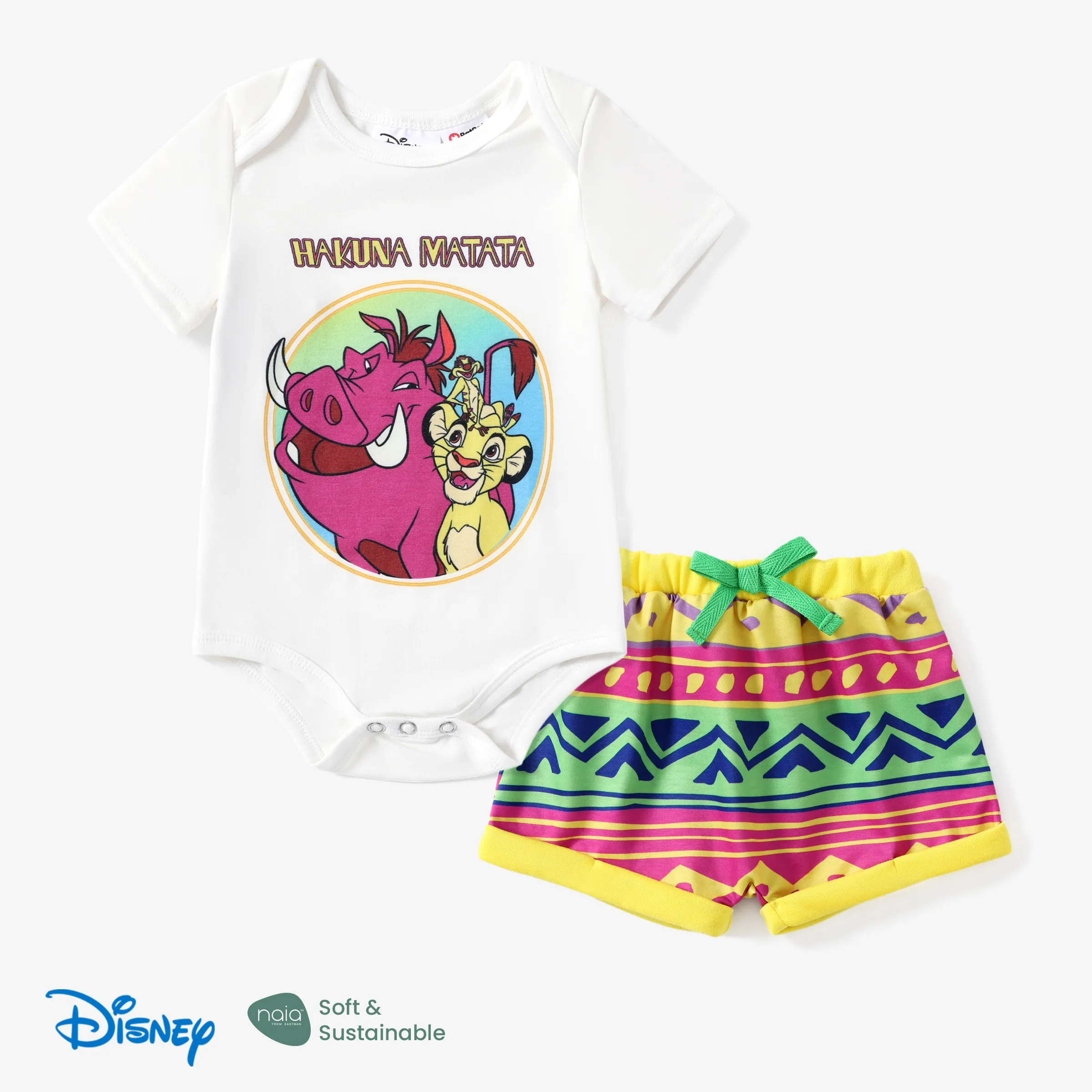 

Disney Lion King Baby Boys Simba 2pcs Naia™ Character Print Short-sleeve Romper with Short Set