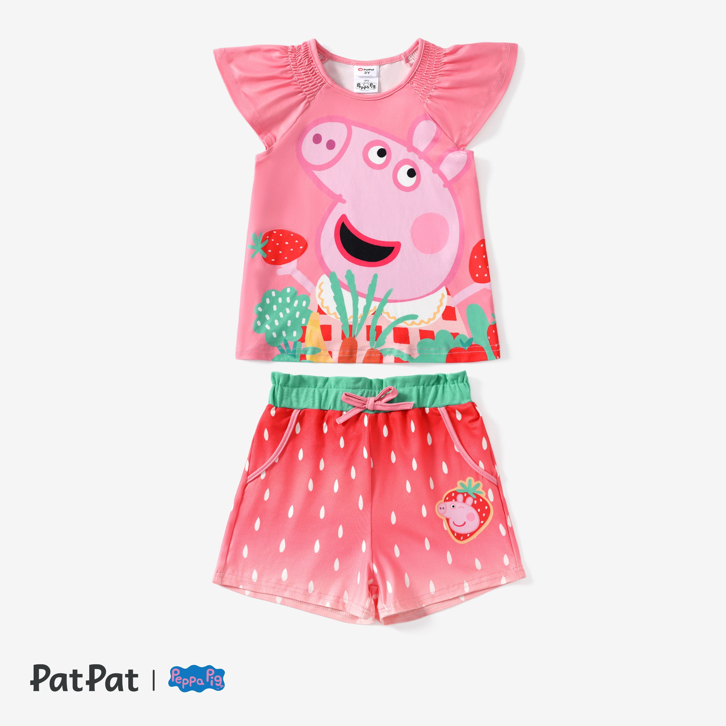 

Peppa Pig Toddler Girls 2pcs Strawberry Character Print Flutter-sleeve Top with Shorts Set