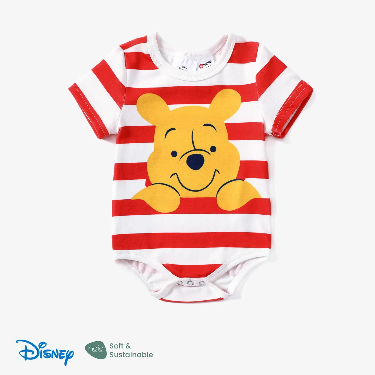 Disney Winnie the Pooh Baby Boys/Girls 1pc Naia™ Fun Character Fruit/Striped Print Short-sleeve Romper Red big image 1