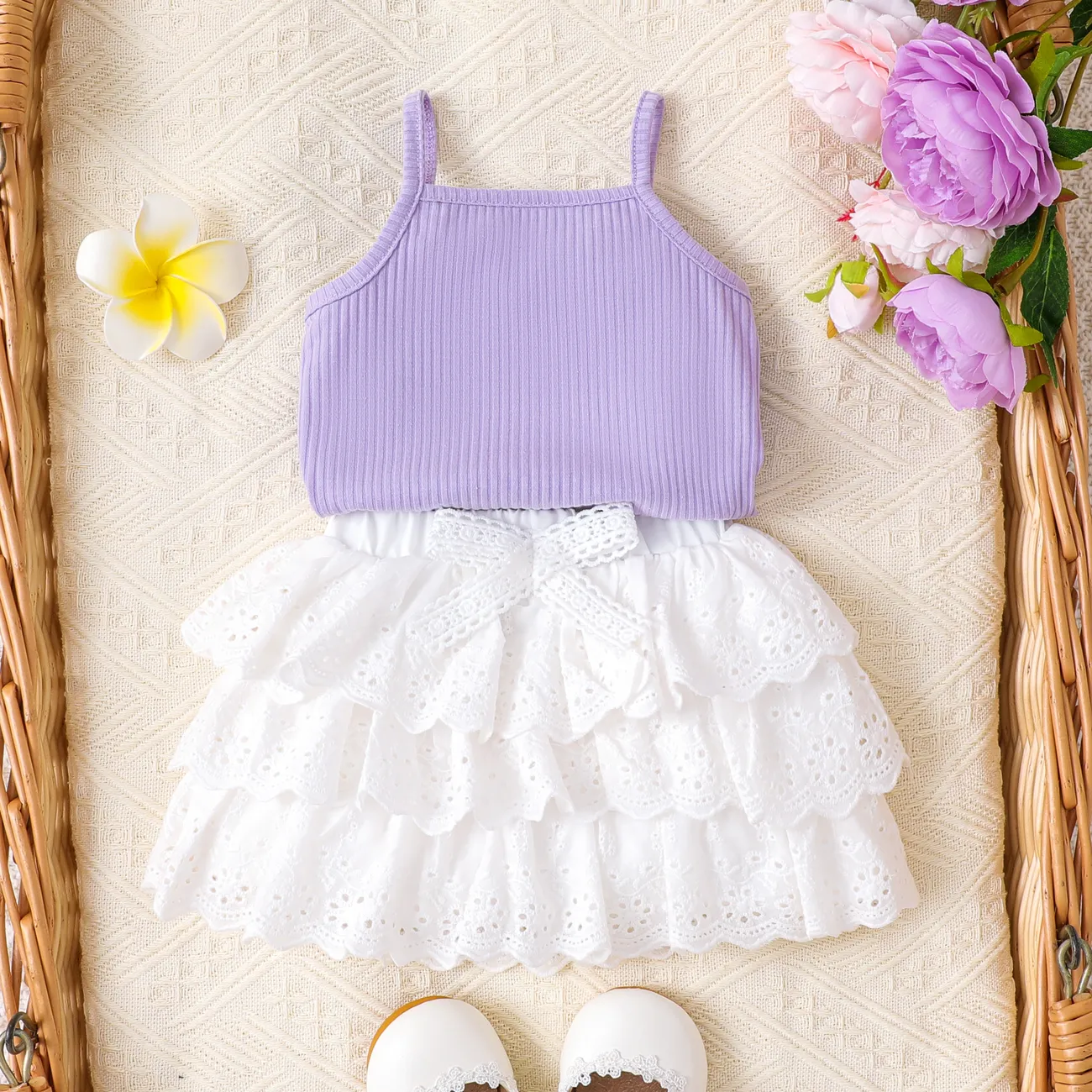 Cute Purple Suspender Top and White Princess Dress Set for Baby Girls Purple big image 1