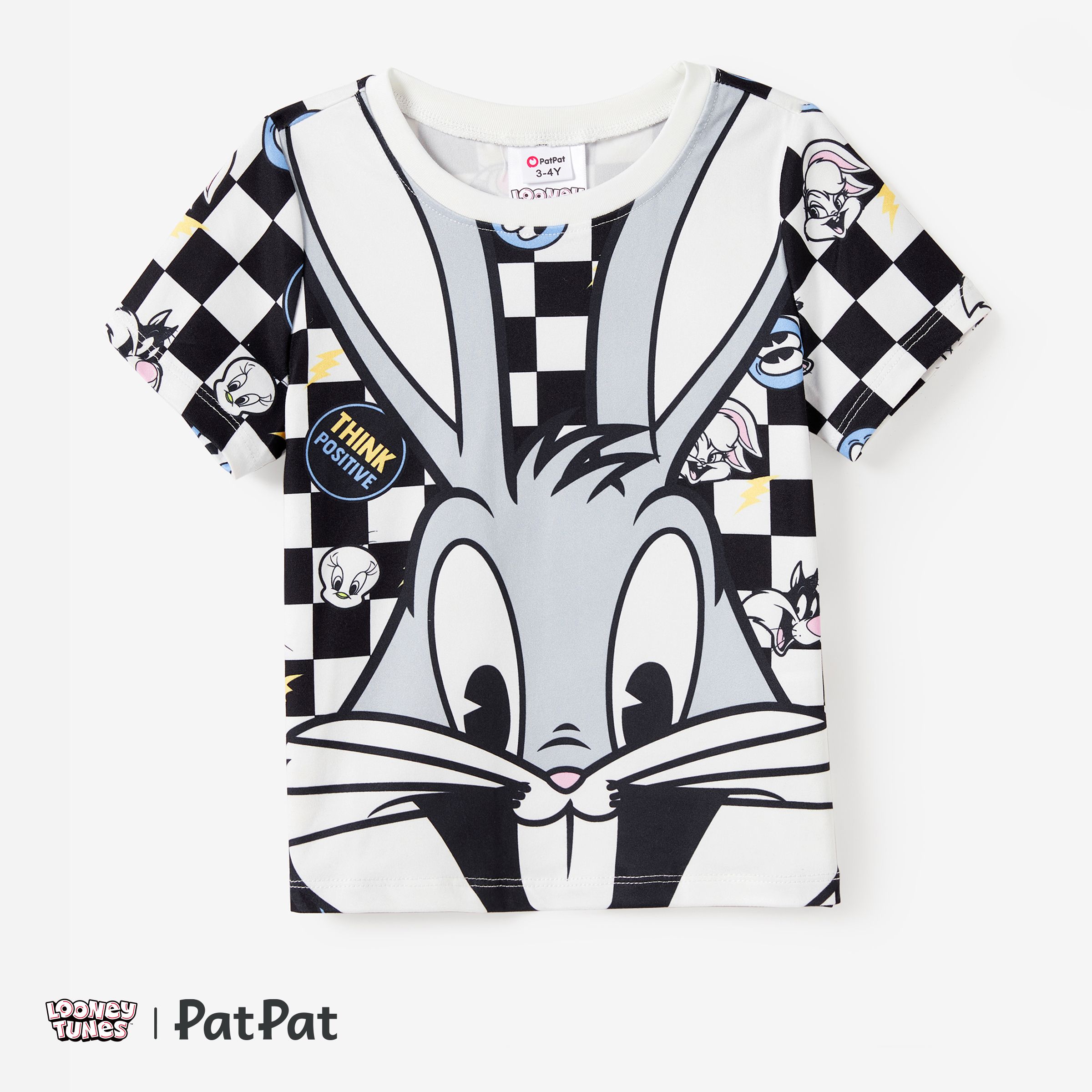 Looney Tunes Family Matching Black and White Checkered with Character Print Tee/Sleeveless Halter Dr