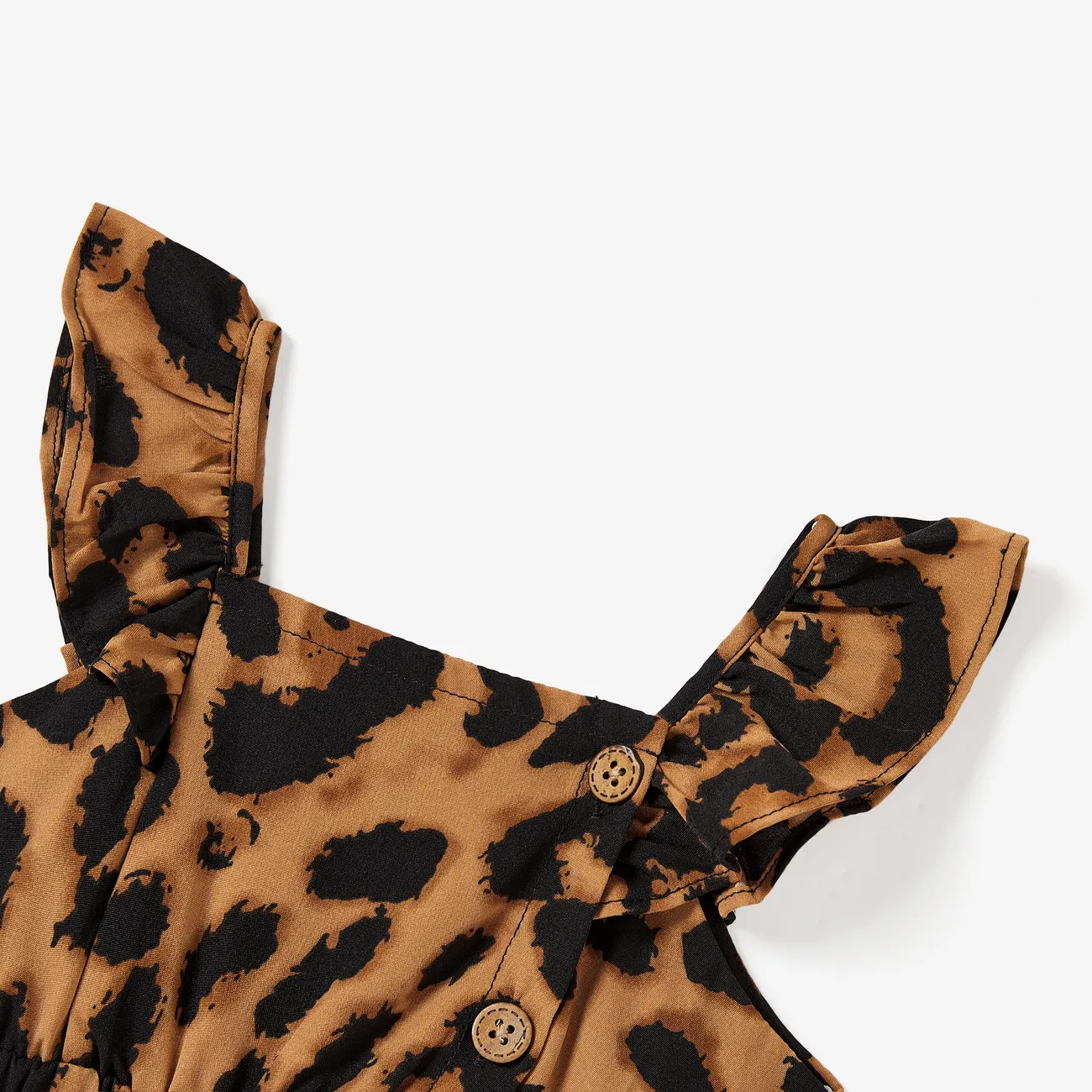 Family Matching Black Tee and Leopard Print High Neck Halter Tie Back Dress Sets Khaki big image 1