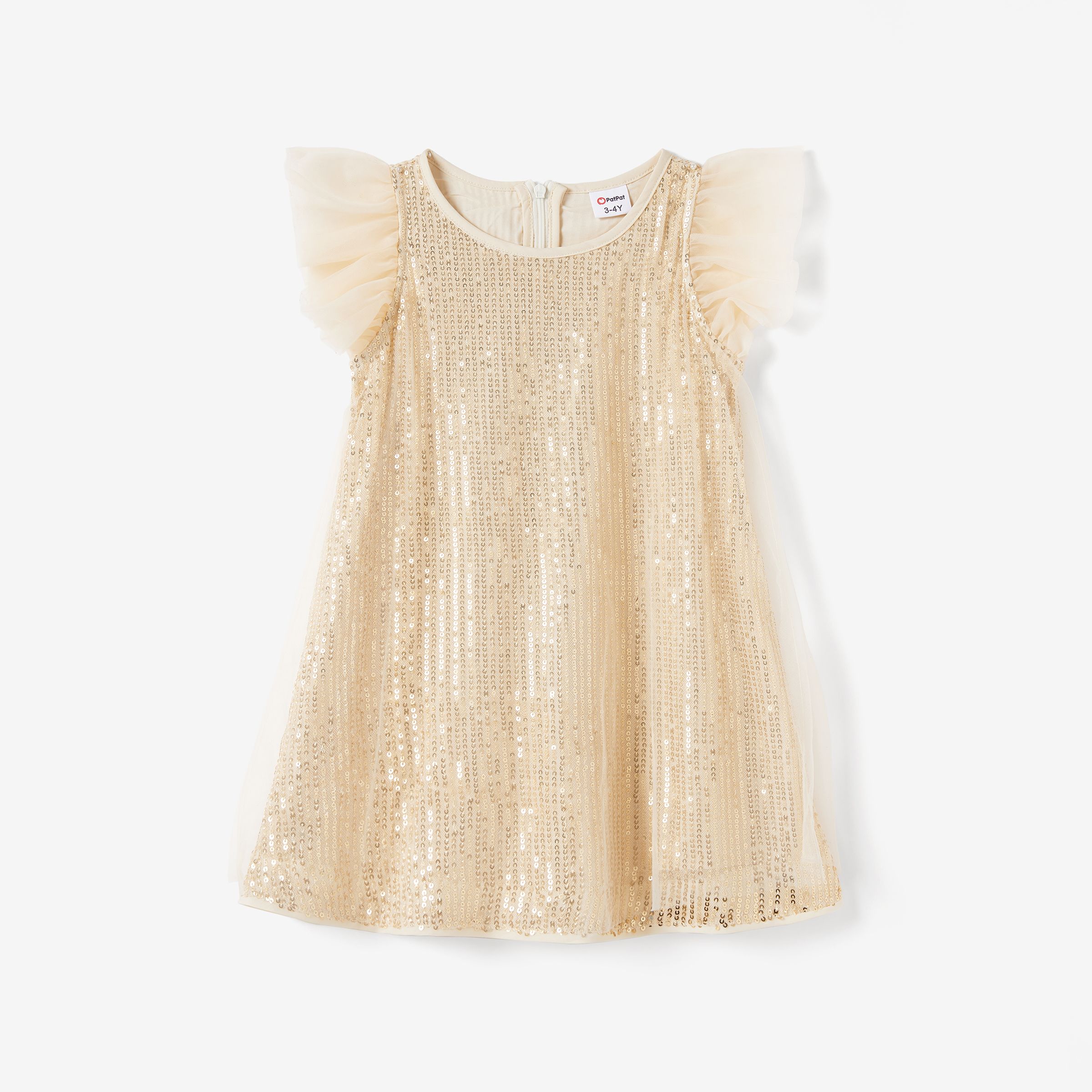 Mommy and Me Almond Color Sequined Sleeveless A-Line Dresses