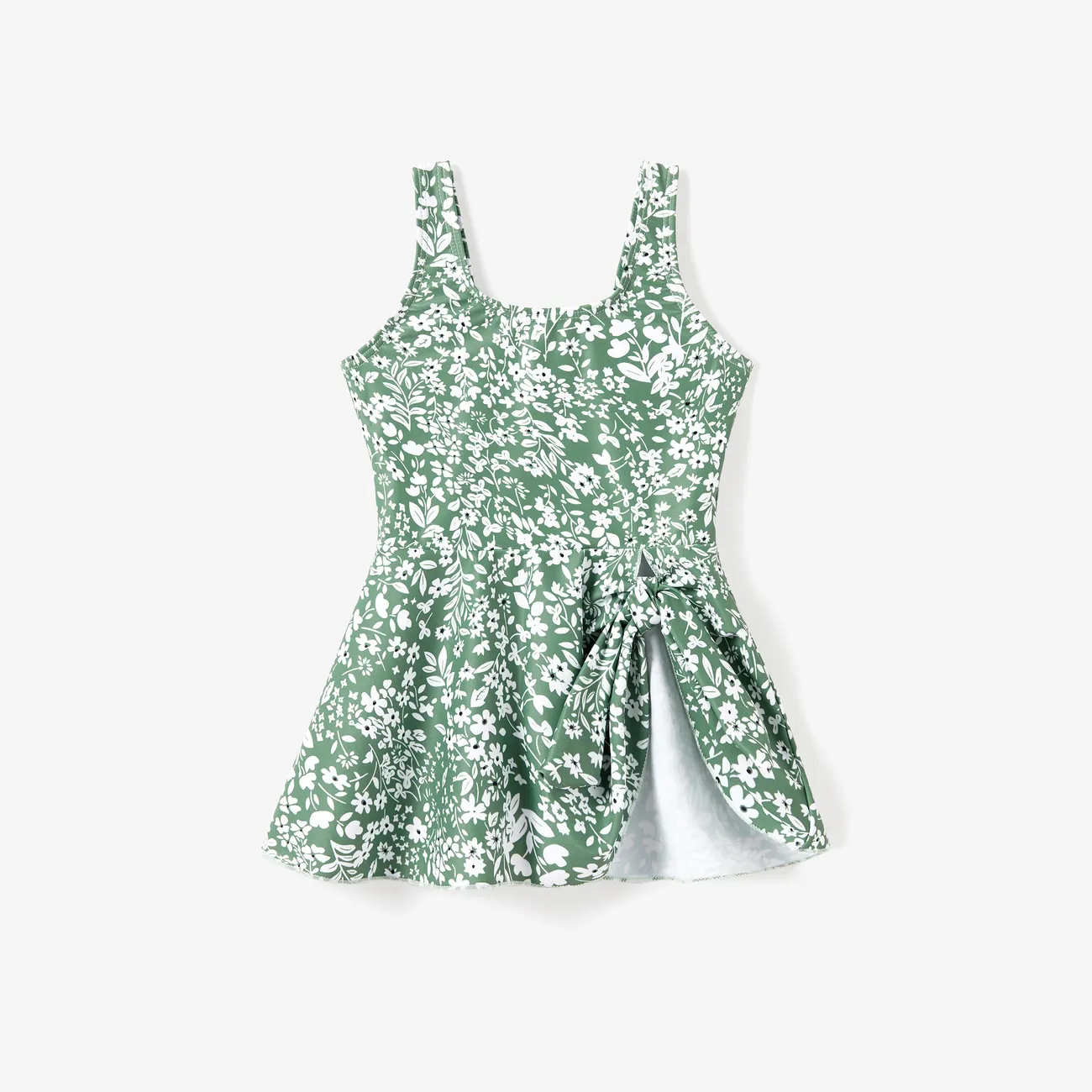 Family Matching Swimsuit Drawstring Swim Trunks or Ditsy Floral Bow Side Tankini GrayGreen big image 1