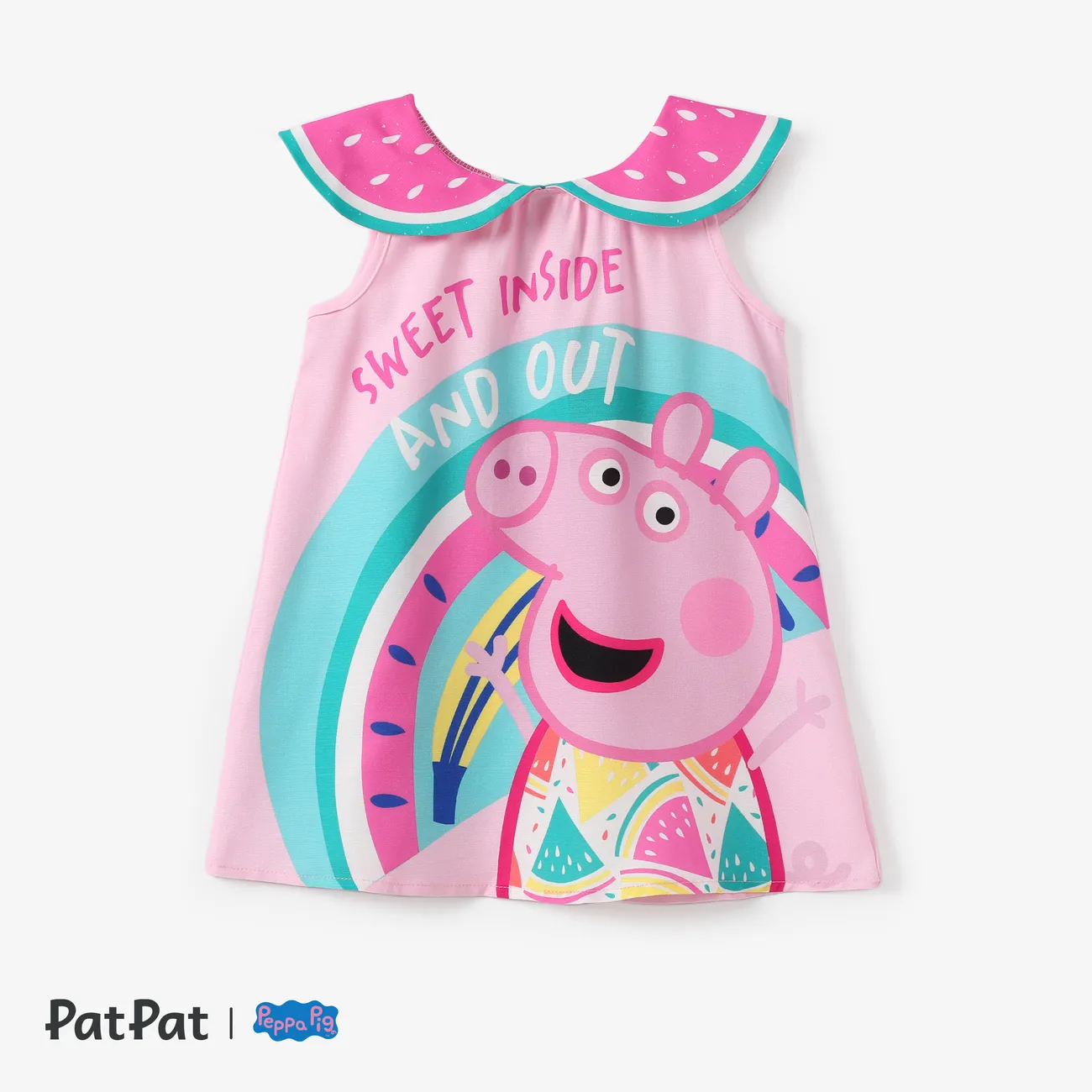 Peppa Pig Toddler Girls 1pc Character Print with Lovely Watermelon Collar Sleeveless Dress  Pink big image 1