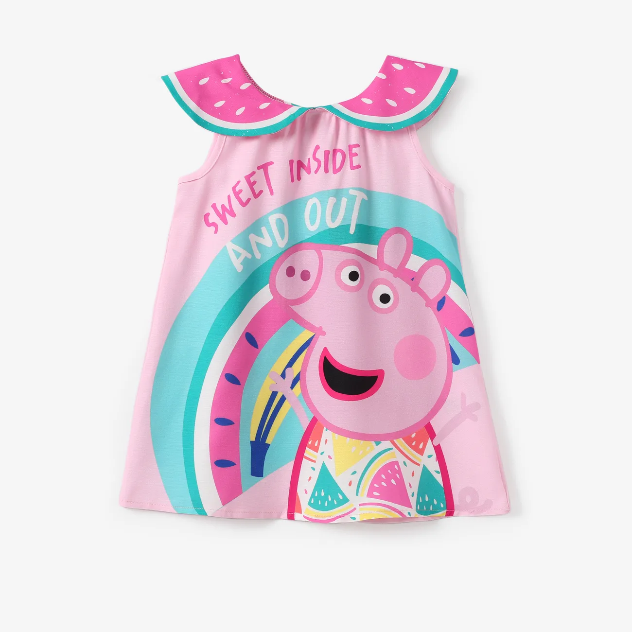 Peppa Pig Criança Menina Lapela Infantil Melancia Vestidos Rosa big image 1