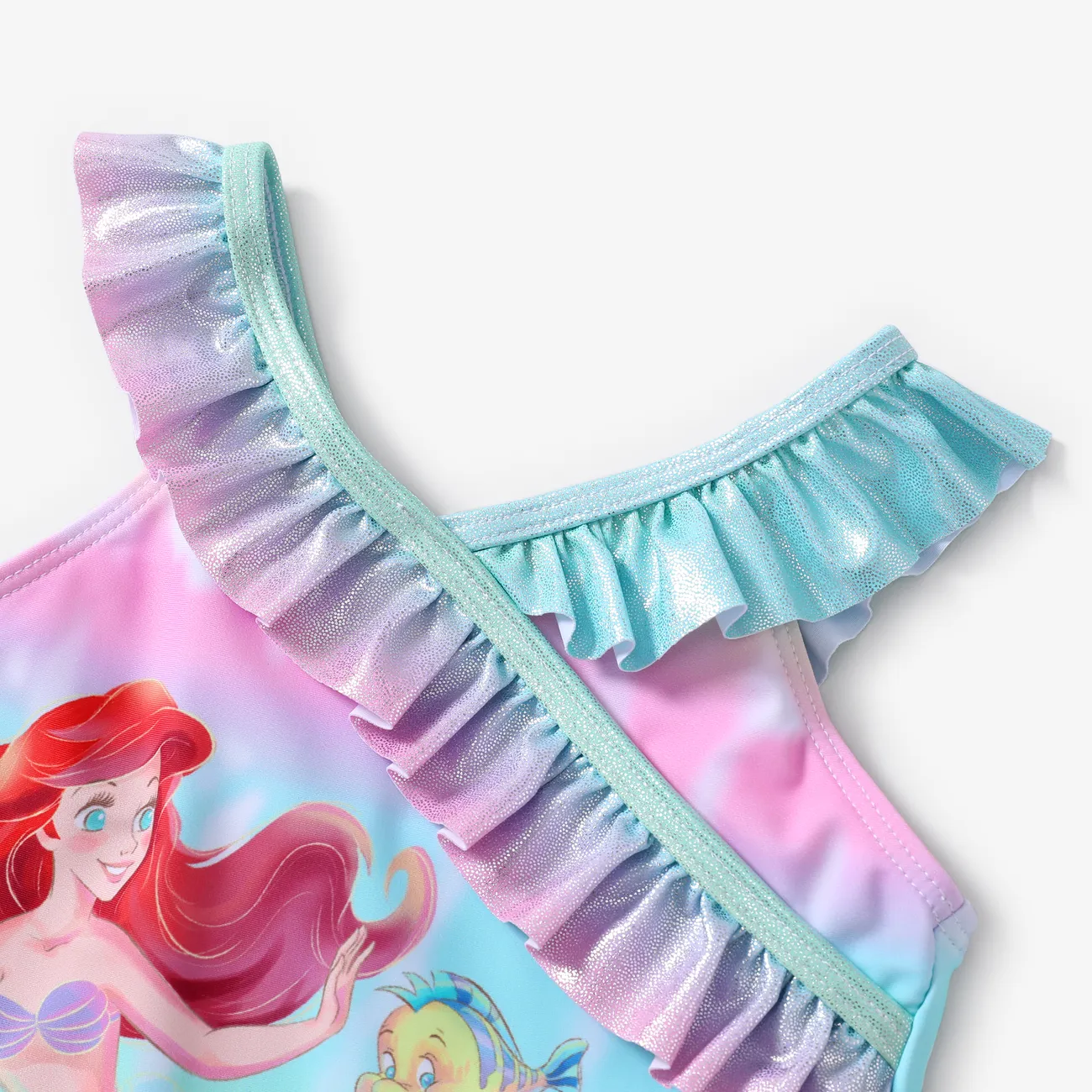 Disney Princess Toddler Girls 1pc Ariel Mermaid Gradient Print Metallic Ruffled Layers Swimsuit  Multi-color big image 1