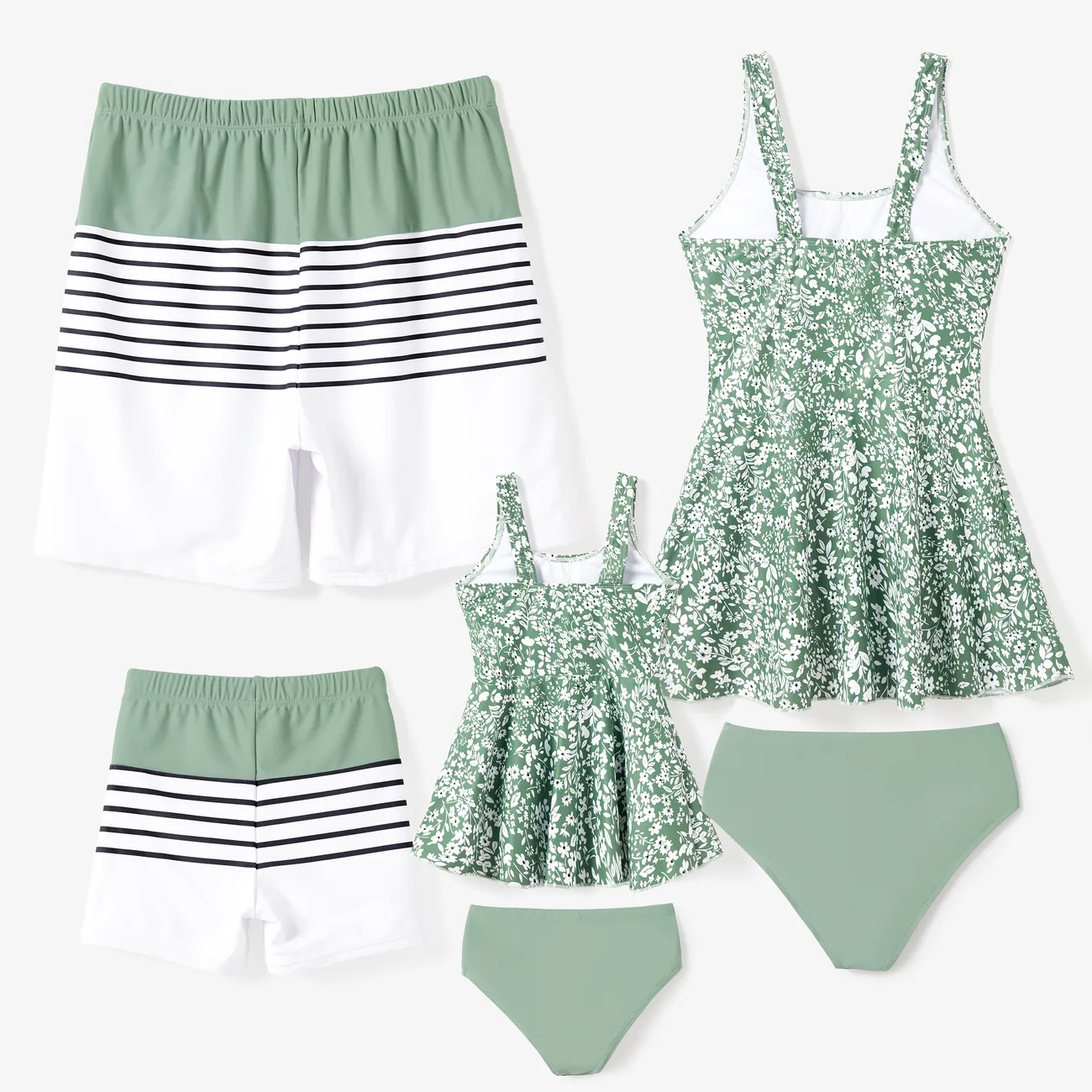 Family Matching Swimsuit Drawstring Swim Trunks or Ditsy Floral Bow Side Tankini GrayGreen big image 1