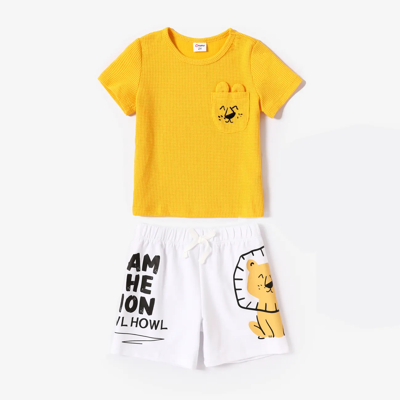 2 unidades Criança Menino Hipertátil/3D Infantil Leão conjuntos de camisetas Amarelo big image 1