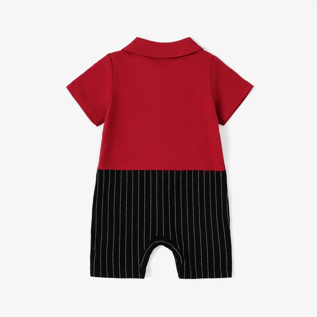 Baby Boy Casual Cotton Stitched Fabric Short Sleeve Jumpsuit Red big image 1