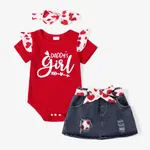 Sweet Cotton 2pcs Flutter Sleeve Suit-Dress for Baby Girl - Letter Pattern Red