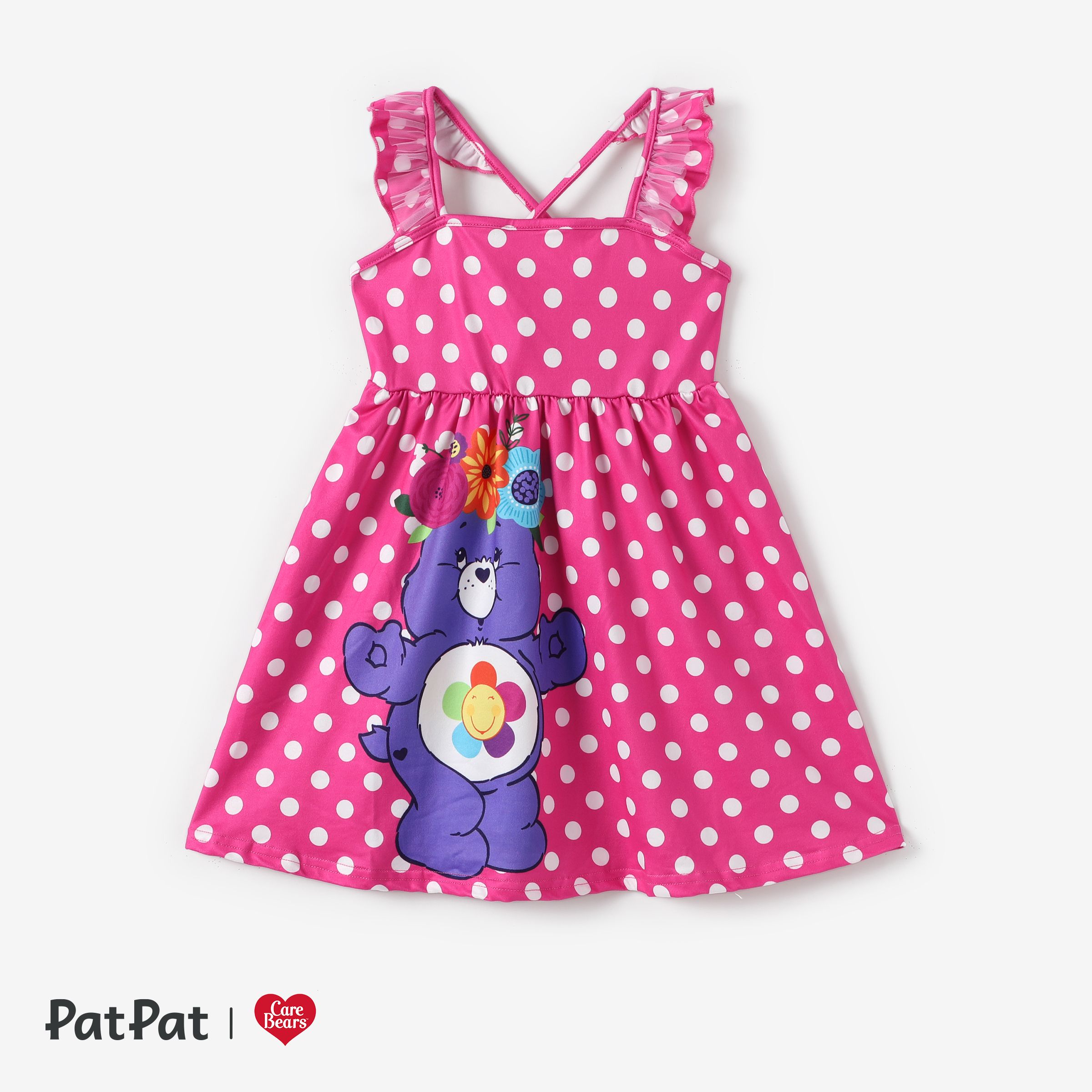 Care Bear Toddler Girls 1pc Tropical Flower Polka Dots Flutter Sleeve Dress