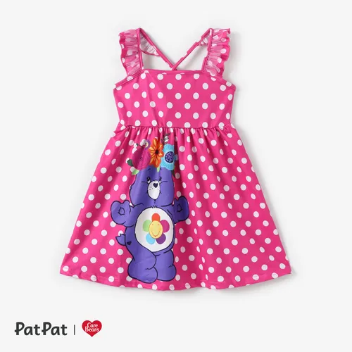 Care Bear Toddler Girls 1pc Tropical Flower Polka Dots Flutter Sleeve Dress