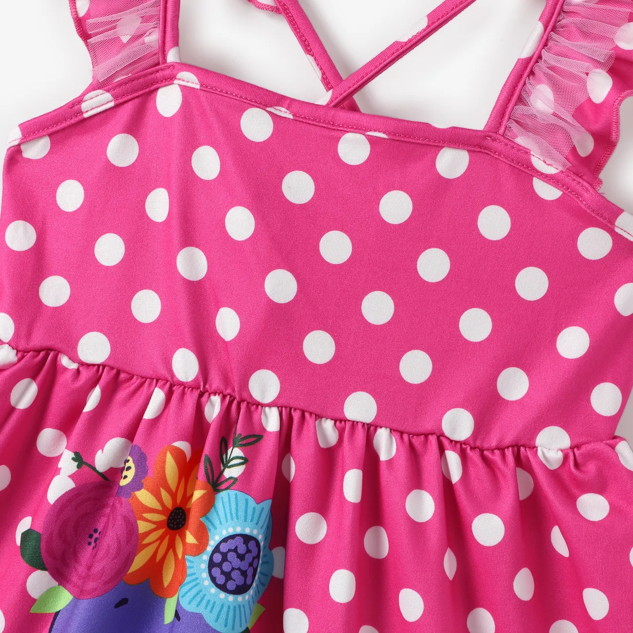 Care Bear Toddler Girls 1pc Tropical Flower Polka Dots Flutter Sleeve Dress PINK-1 big image 1