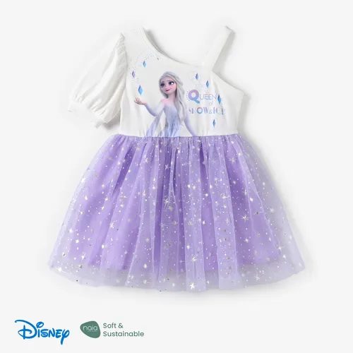 Disney Frozen Toddler Gilrs Elsa 1pc Naia™ Hombro inclinado con estampado de estrellas plateadas Vestido abullonado de tul