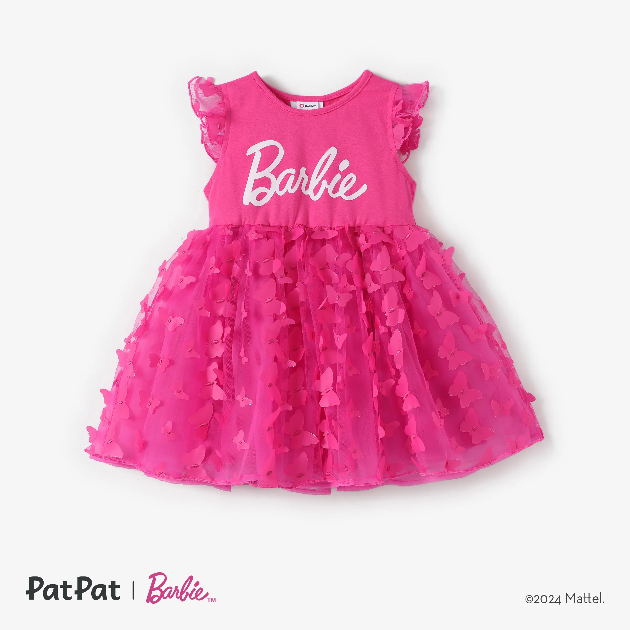 Barbie Toddler Girls 1pc 3D Butterfly Flutter-sleeve Mesh Multilayers Dress