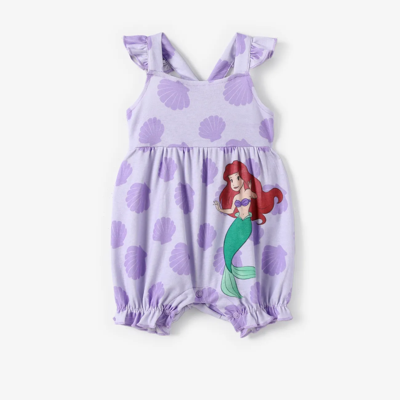 Disney Princess Bebé Chica Mangas con volantes Infantil Camiseta sin mangas Mamelucos y monos Púrpura big image 1