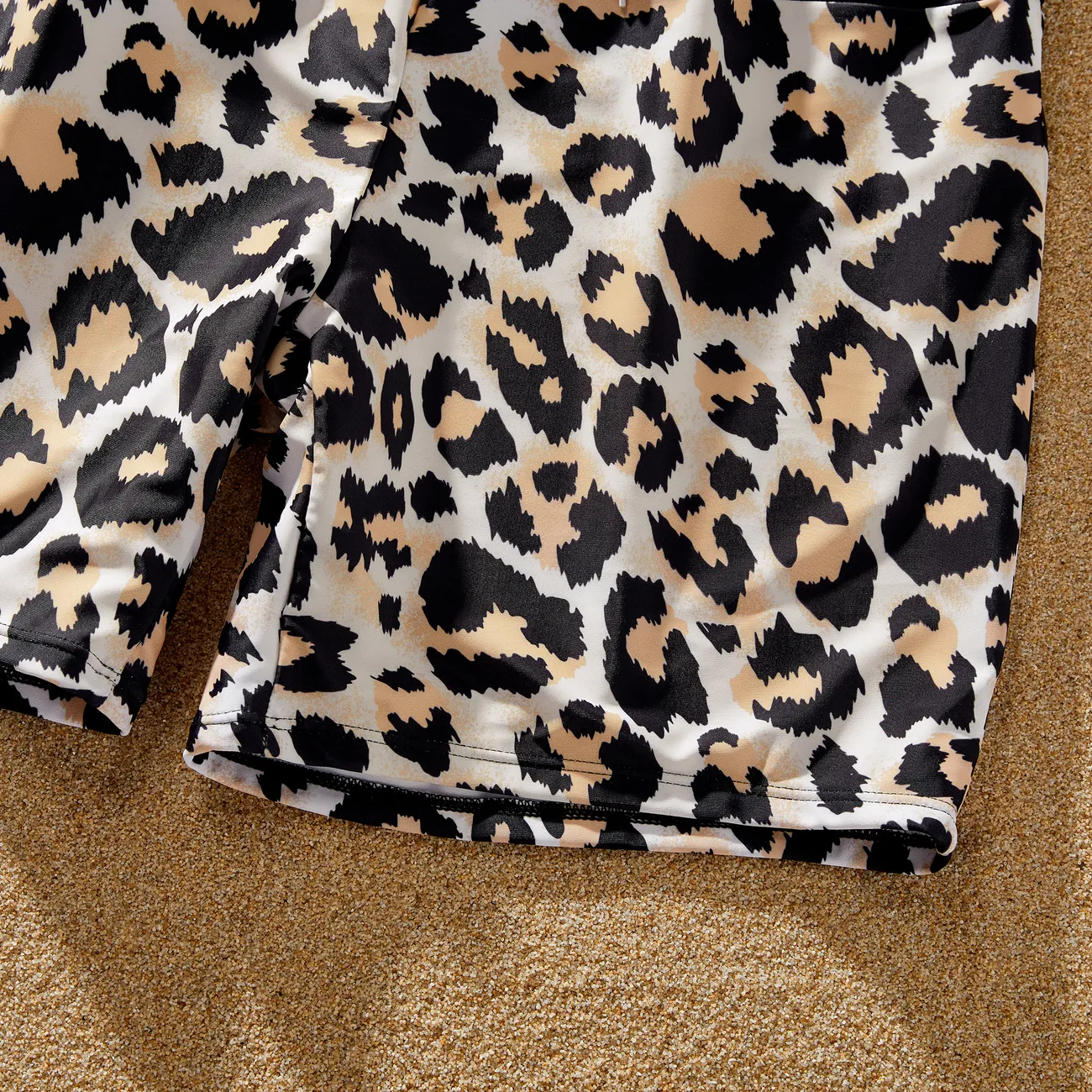 Family Matching Swimsuit Leopard Print Splicing Black Cross Front Tankini or Drawstring Swim Trunks Black big image 1
