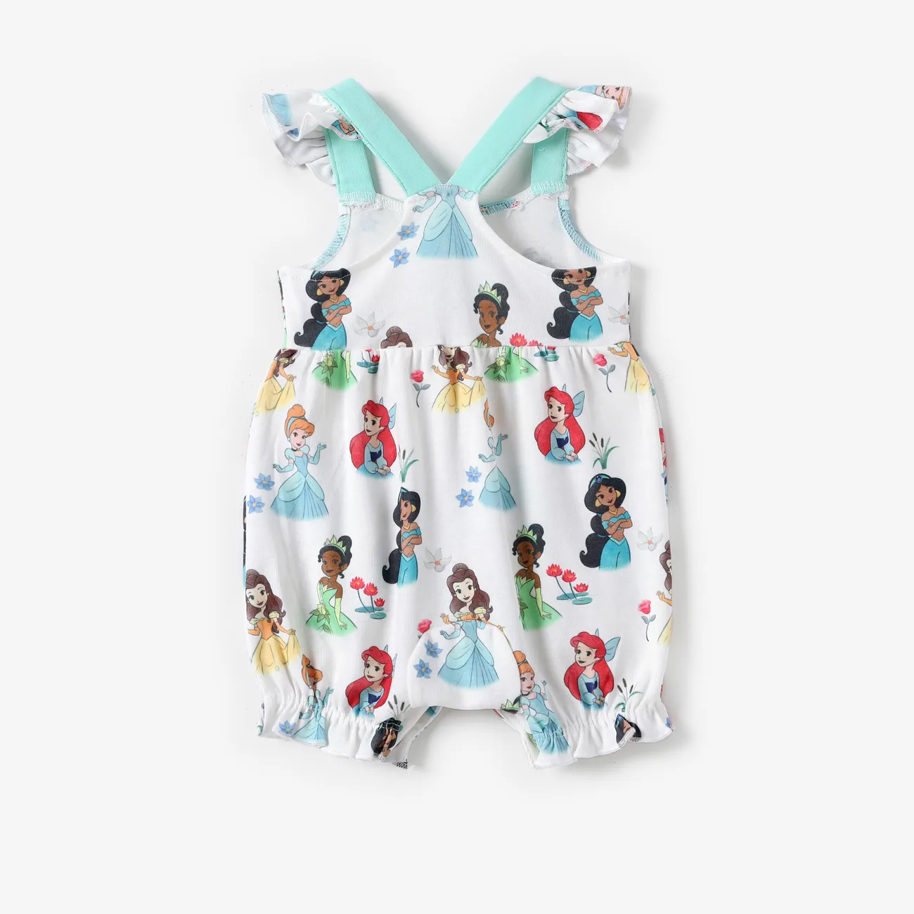 Disney Princess Baby Girls Ariel 1pc Naia™ Mermaid Shell/Princess Allover Print Flutter-sleeve Romper White big image 1