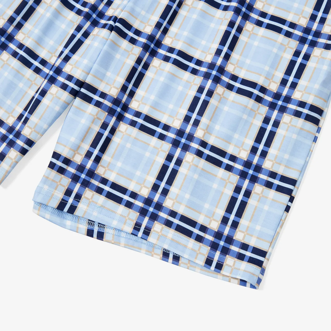 Family Matching Pajamas Sets Glow in the Dark Slogan Dark Blue Top and Plaid Drawstring Shorts (Flame Resistant) blueblack big image 1