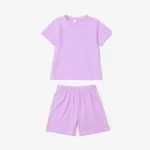 Toddler Boy/Girl 2pcs Cotton Solid Color Tee and Shorts Set Light Purple