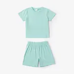 Toddler Boy/Girl 2pcs Cotton Solid Color Tee and Shorts Set Light Blue