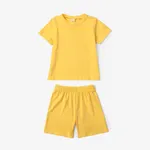 Toddler Boy/Girl 2pcs Cotton Solid Color Tee and Shorts Set Yellow