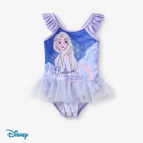 Disney Frozen Toddler Girls Elsa 1pc Maillot de bain en maille à manches volantes imprimé personnage