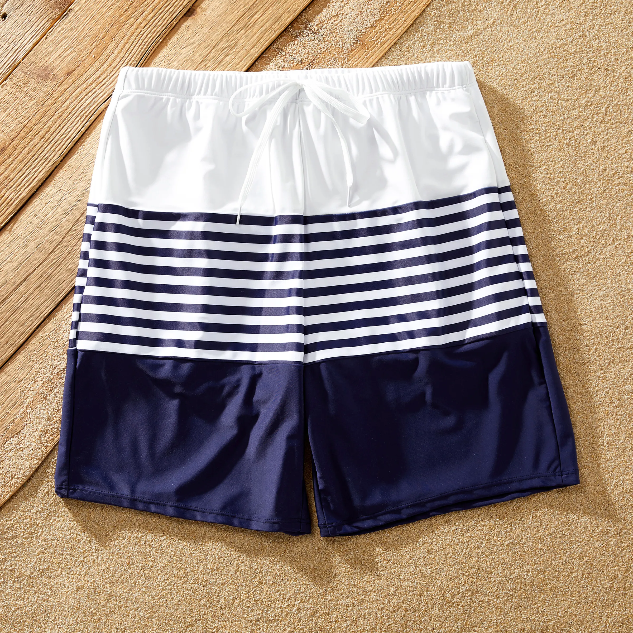 Family Matching Swimsuit Drawstring Swim Trunks or V-neck Cut Out Waist Mesh Layer One-Piece Swimsui