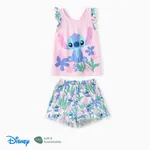 Disney Stitch Toddler Girls 2pcs Naia™ Character Floral Ruffle tank top with Plant Tropical Flower Print Shorts Set  Light Pink