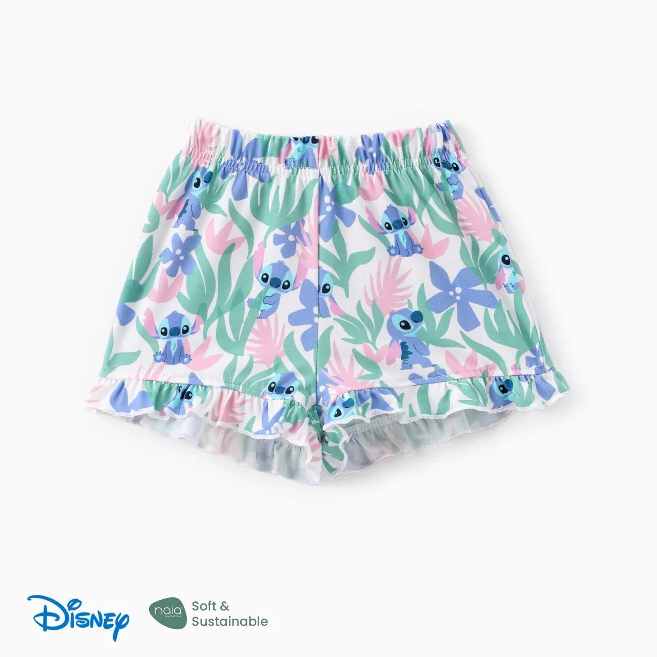 Disney Stitch Toddler Girls 2pcs Naia™ Character Floral Ruffle tank top with Plant Tropical Flower Print Shorts Set  Light Pink big image 1