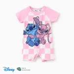 Disney Stitch Baby Boys/Girls 1pc Naia™ Character Grid/chessboard Print Romper Pink