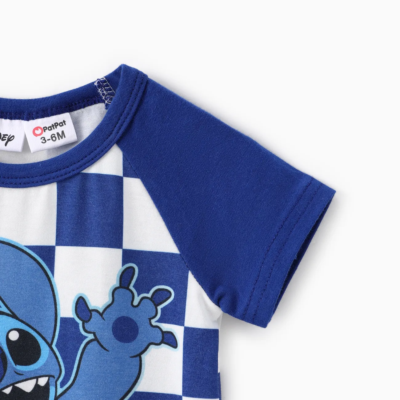 迪士尼針跡 嬰兒 中性 布料拼接 童趣 短袖 連身衣 藍色 big image 1