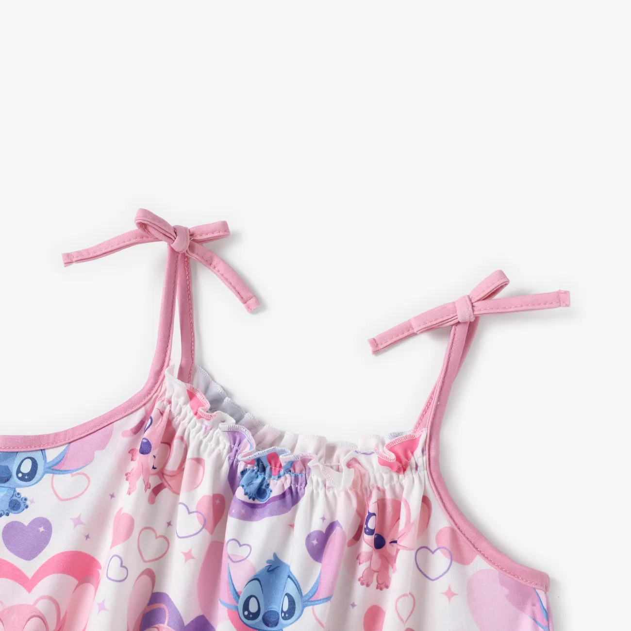 Disney Stitch Toddler Girls 2pcs Naia™ Lovely Stitch Heart/Palm Leaf Print Shoulder Straps with Bows Top with Shorts Set Pink big image 1