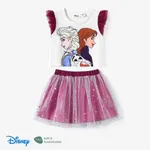 Disney Frozen Toddler Girls Elsa/Anna/Olaf 2pcs Naia™ Character Print Multilayers Ruffled Top with Mesh Skirts Set REDWHITE