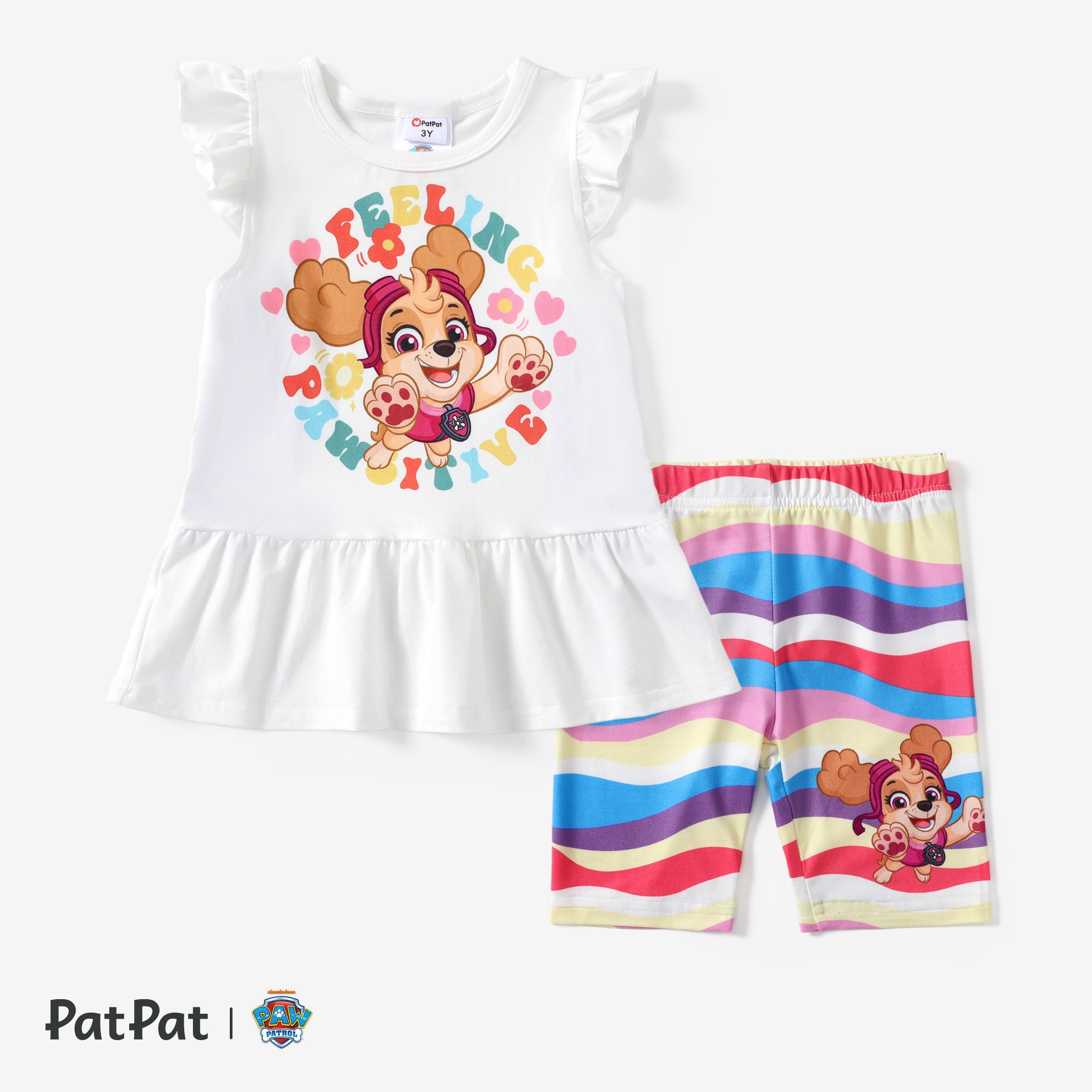 

Paw Patrol Toddler Girls 2pcs Cute Character Floral Print Flutter-sleeve Top with Flower Rainbow Print Leggings Set