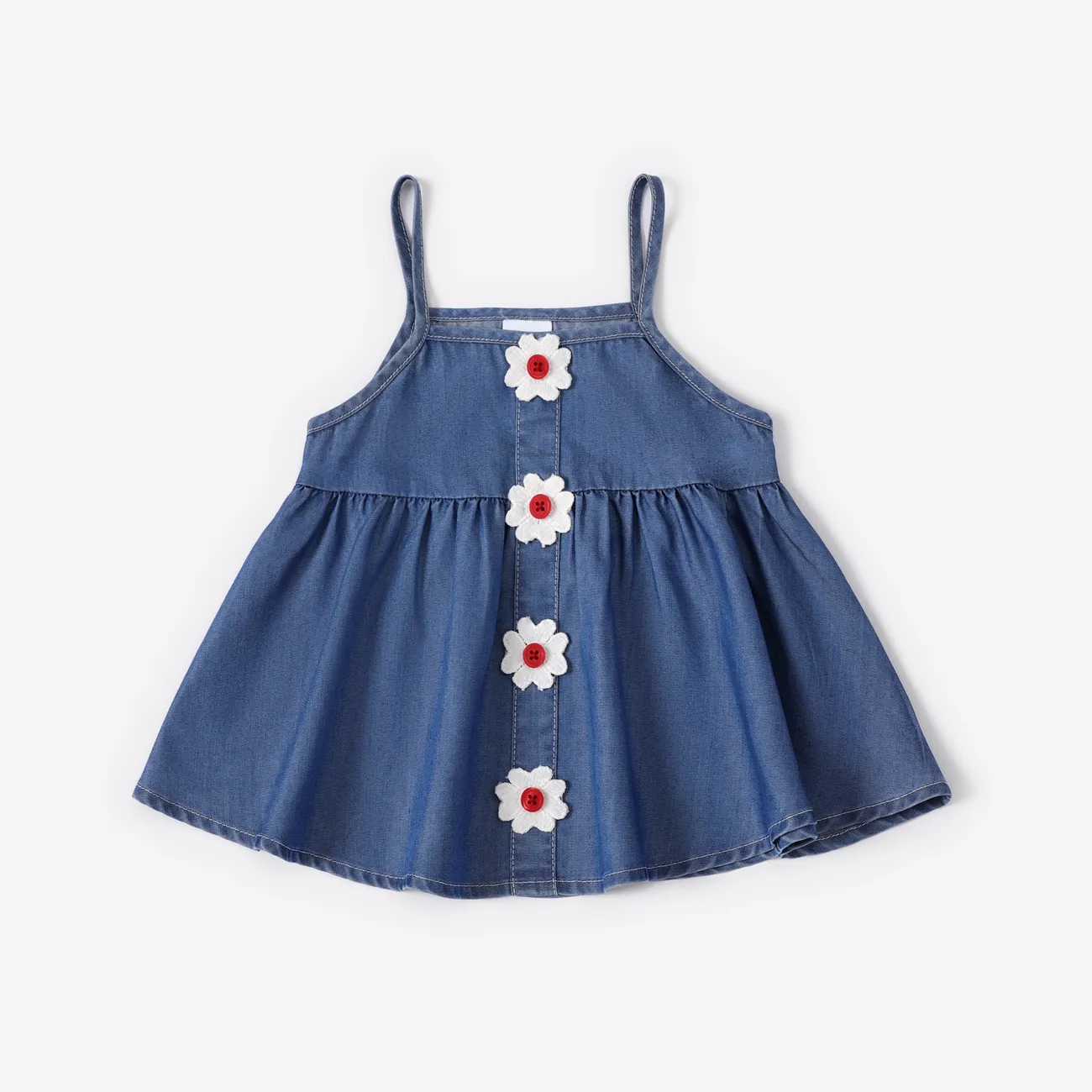 Baby Girl 2pcs Cooling Denim Camisole and Floral Print Shorts Set REDWHITE big image 1
