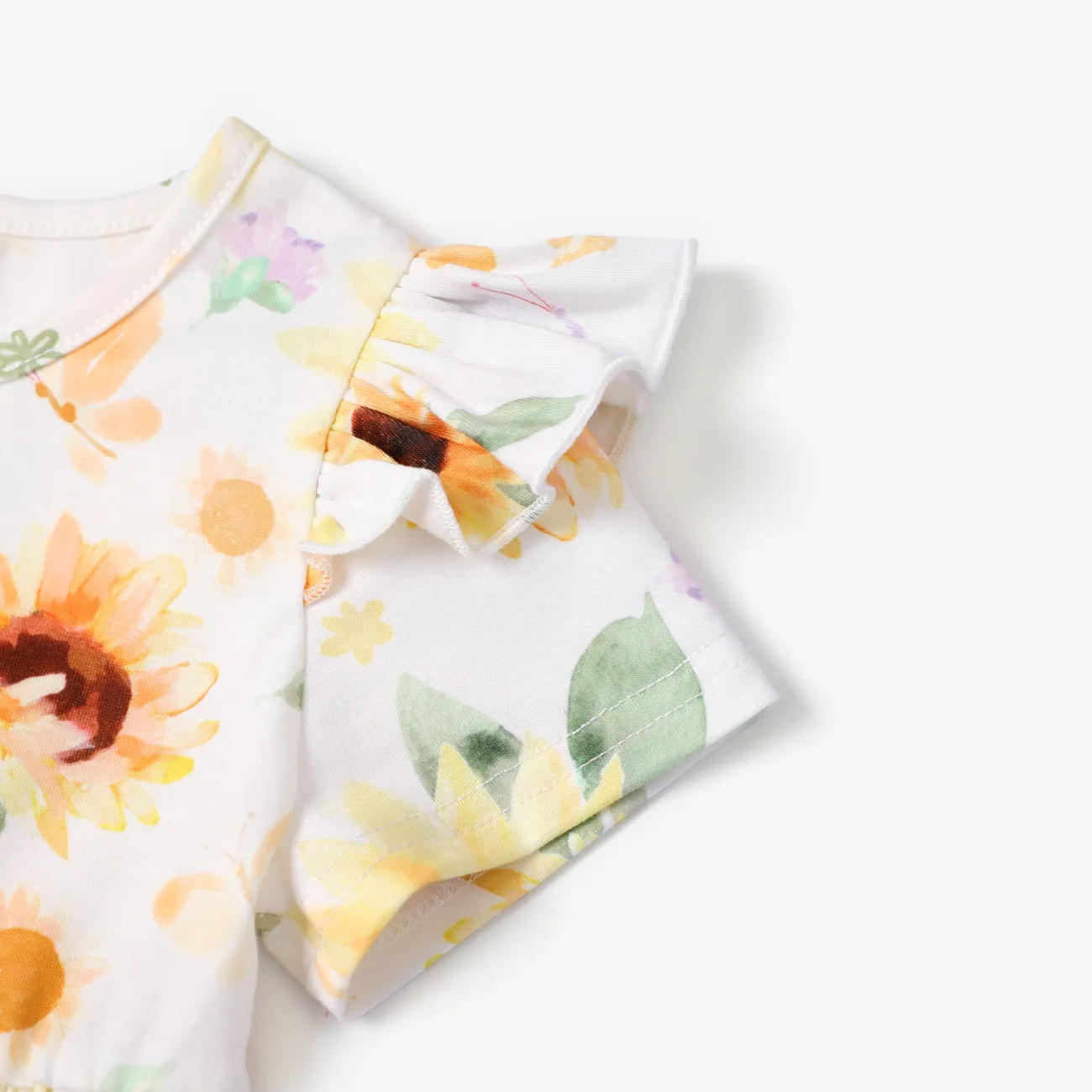 3件 嬰兒 女 立體造型 向日葵 甜美 短袖 嬰兒套裝 黃色 big image 1