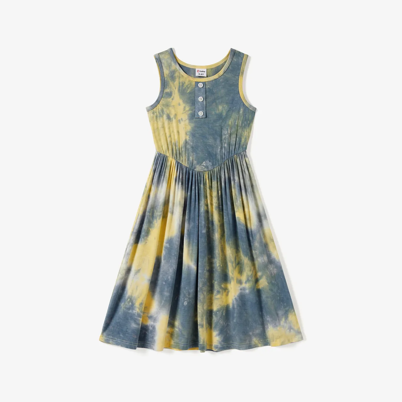 Family Matching Tie-Dye Short Sleeves Tee and Button Design A-line Midi Dress MultiColour big image 1