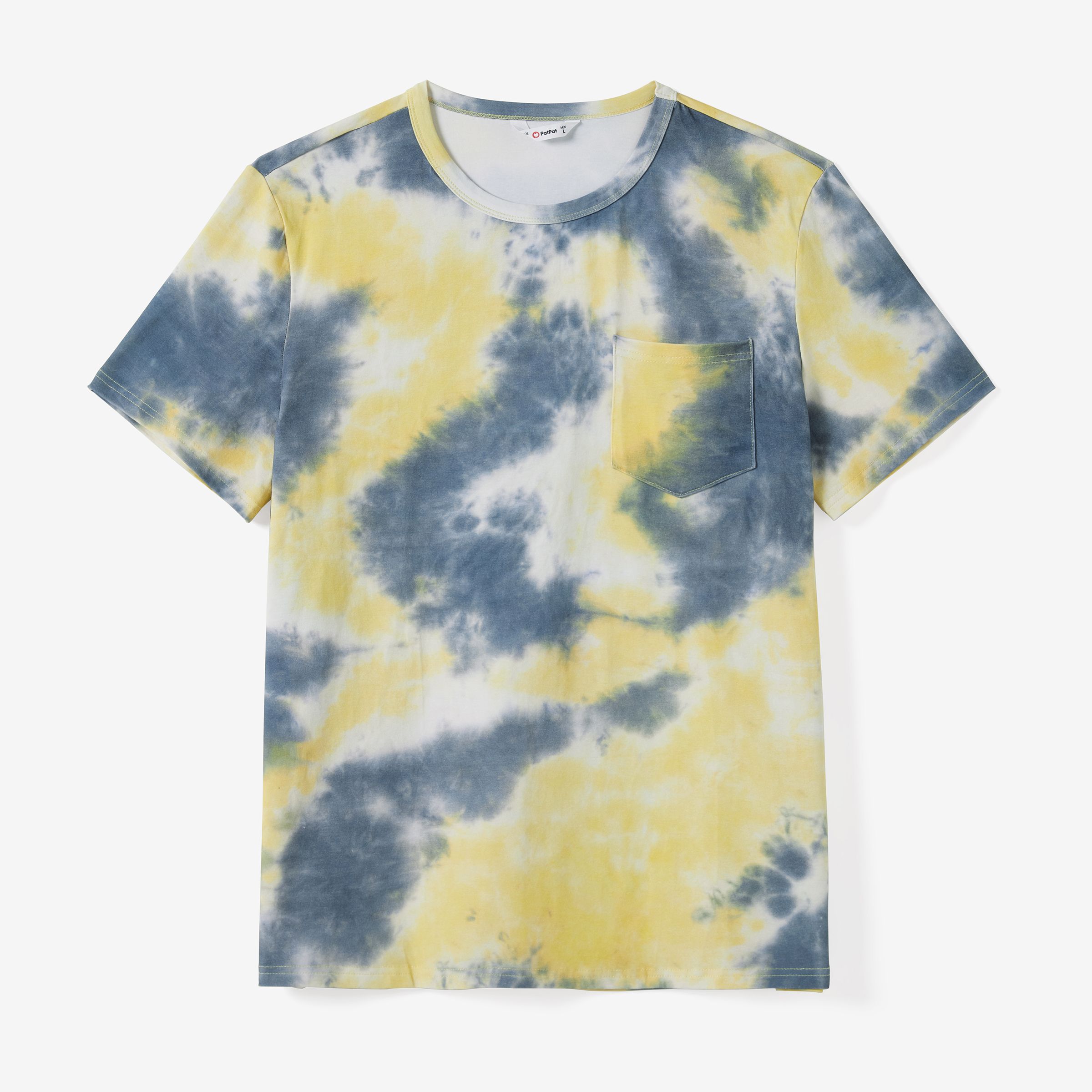 Family Matching Tie-Dye Short Sleeves Tee and Button Design A-line Midi Dress