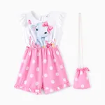Kid Girl Elephant/Cat Print Colorblock Jumpsuit with Crossbody Bag Light Pink