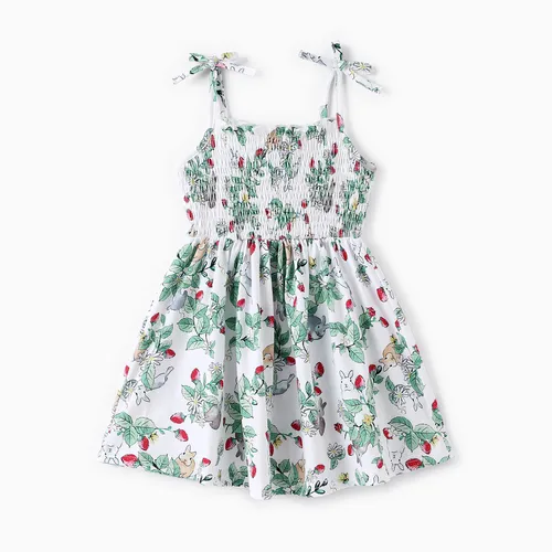Kleinkind-Mädchen Kaninchen-Print gesmoktes Cami-Kleid