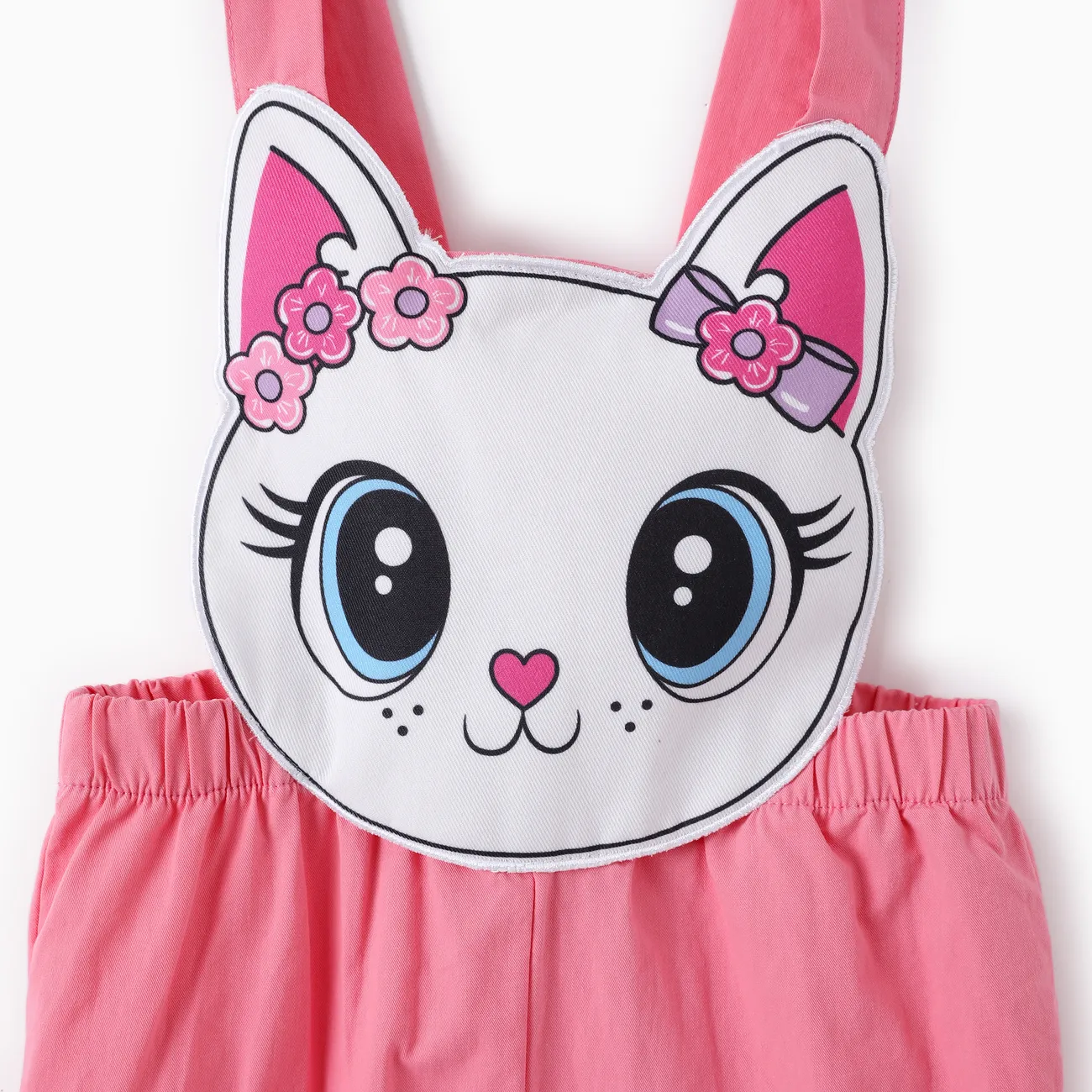 Toddler Girl 2pcs Floral Print Tee and Cat Embroidery Overalls Set PINK-1 big image 1