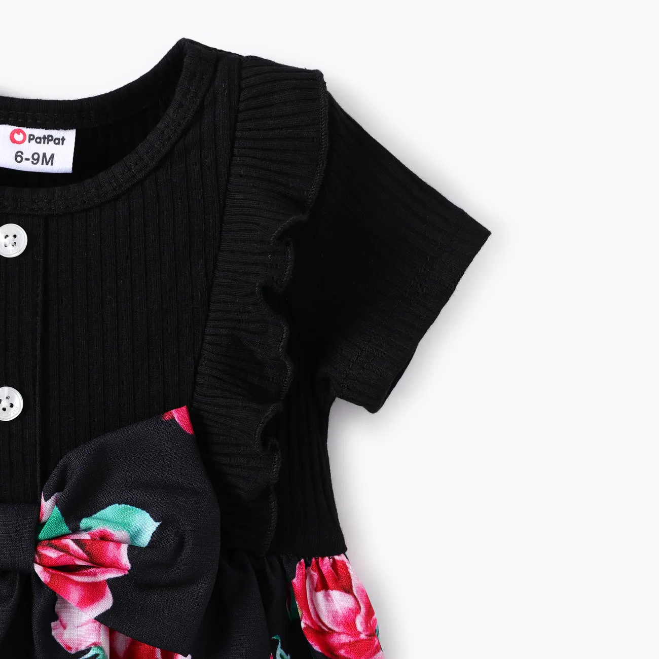 Baby Rüschenrand Große Blume Elegant Kurzärmelig Kleider schwarz big image 1