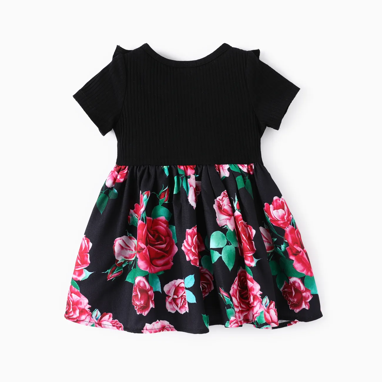 Baby Girl Sweet Floral Print Ruffled Dress Black big image 1