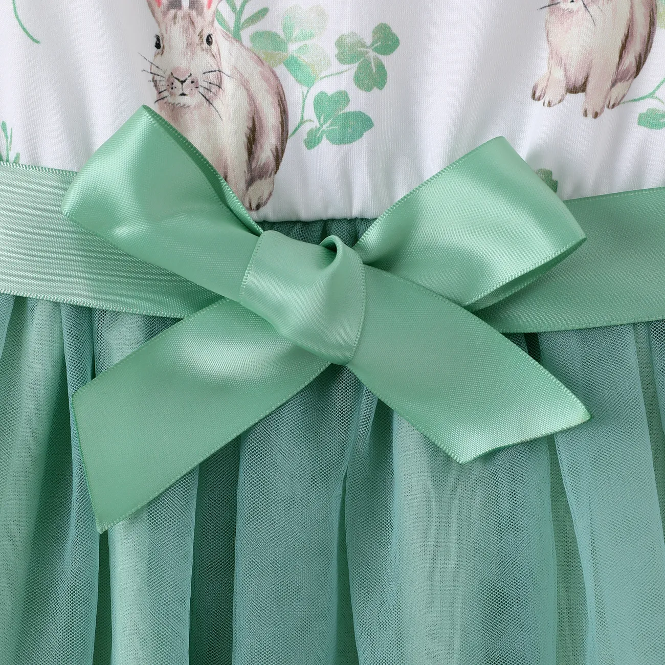 Toddler Girl Rabbit Print Flutter-sleeve Mesh Spliced Dress Color block big image 1
